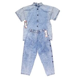 Mizz Lizz Vintage 80s Acid Wash Denim Light Weight 2 Piece Set Pants Top NWT M